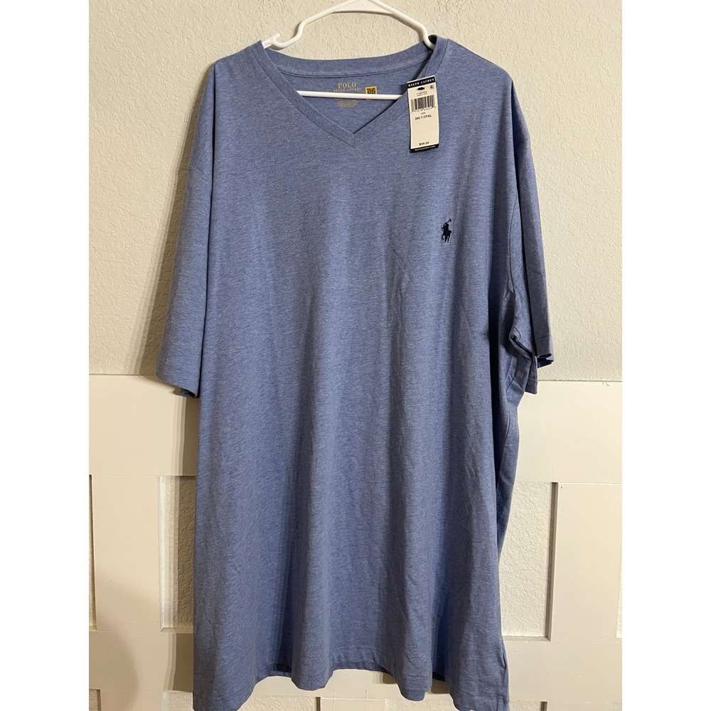 Polo Ralph Lauren Men's 3XLT Big & Tall Light Blue Heather V-Neck T-Shirt